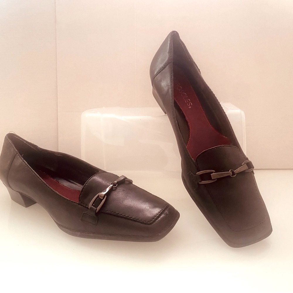 AEROSOLES Black Leather Comfy Square Toe Bus/Casual Everyday Size 8M loafers